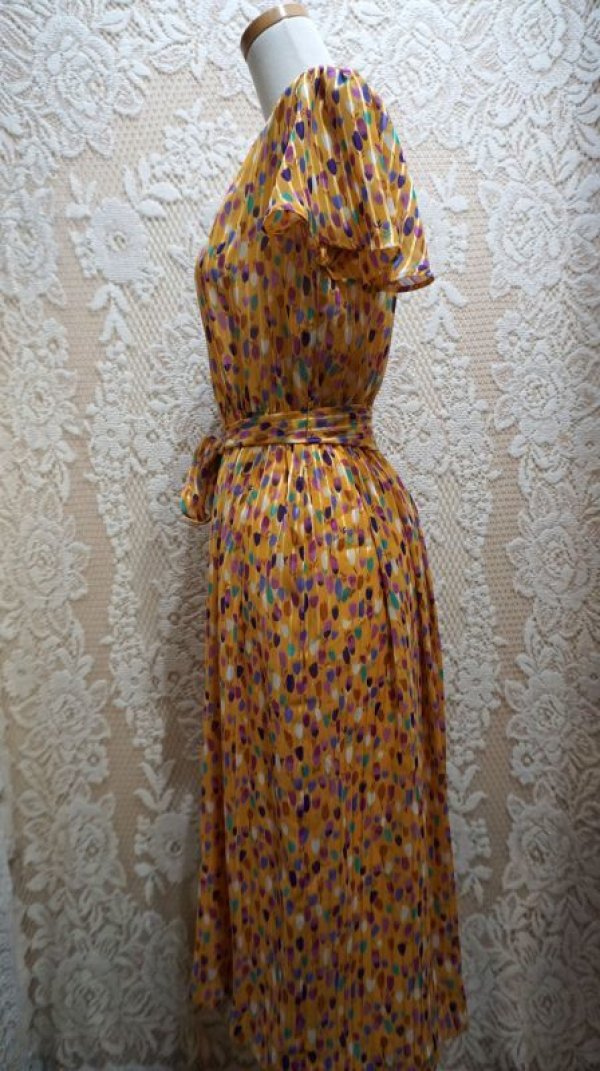 画像3: 花柄 イエロー 半袖 レトロワンピース スタンドカラー [56272]