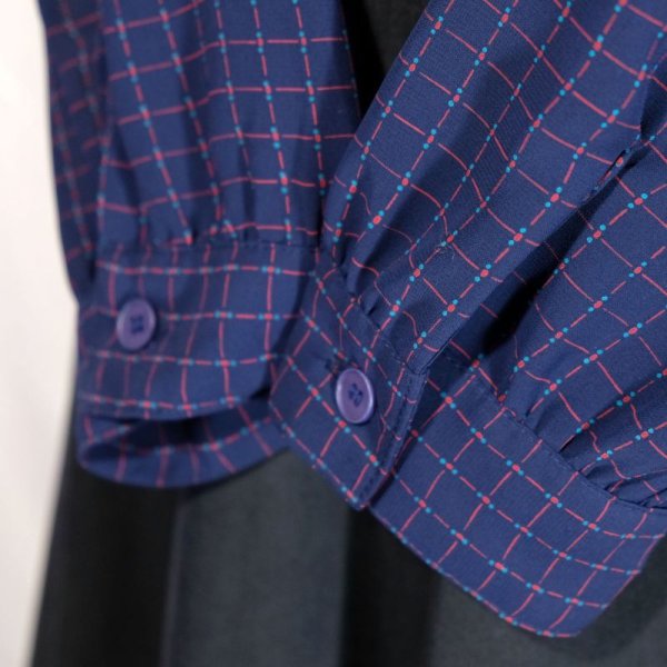 画像5: チェック柄 ネイビー×赤 長袖 ブラウス レギュラーカラー[16157]