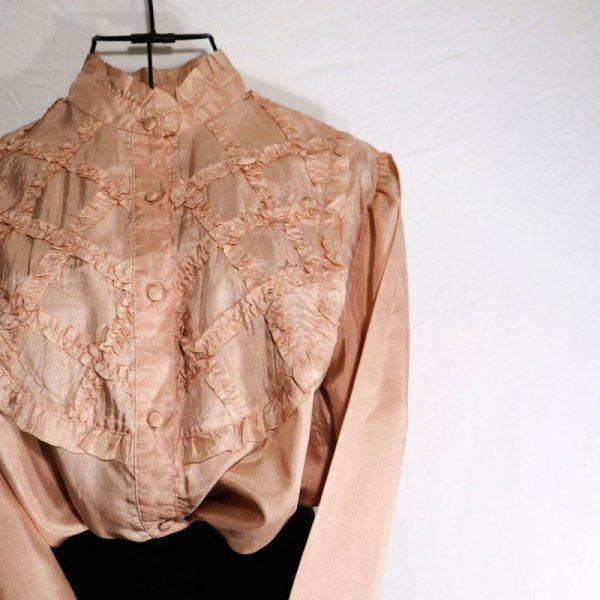 画像8: 無地 ピンク系 長袖 ブラウス スタンドカラー[16159]