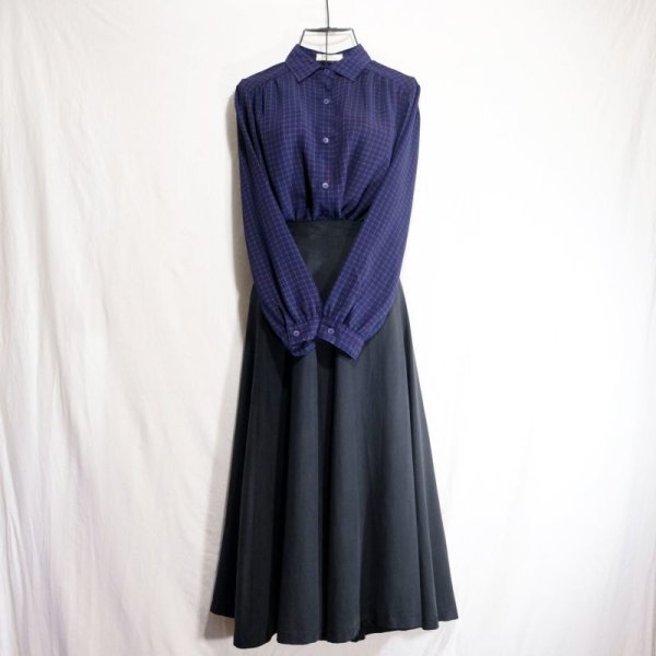 画像3: チェック柄 ネイビー×赤 長袖 ブラウス レギュラーカラー[16157]