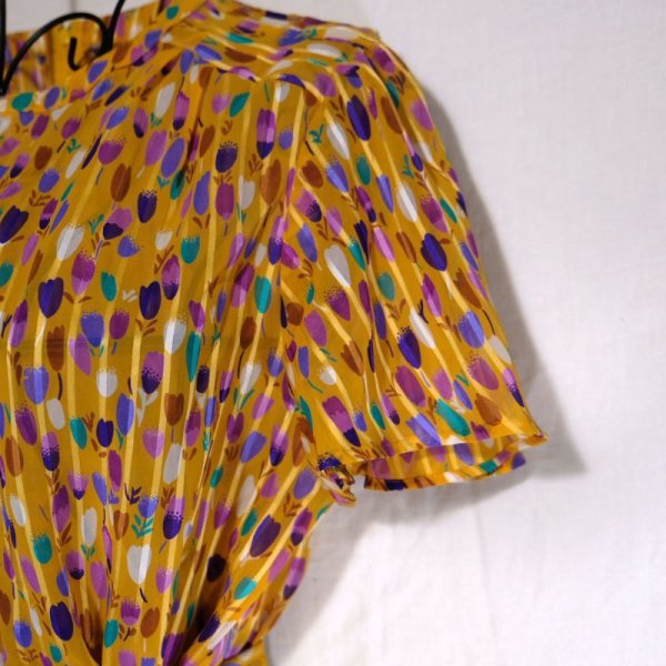 画像12: 花柄 イエロー 半袖 レトロワンピース スタンドカラー [56272]