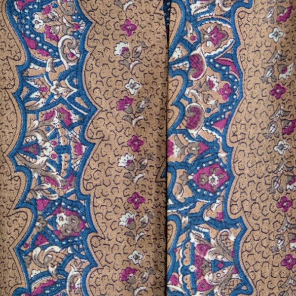 画像12: エスニック柄 ブラウン系 半袖 五分丈 レトロワンピース ボウタイカラー [56278]