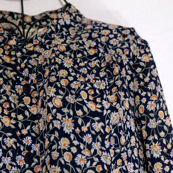 画像12: 花柄 ネイビー 半袖 レトロワンピース スタンドカラー [56269]