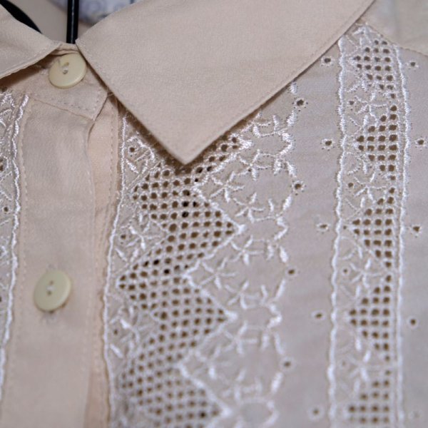 画像6: 無地 ベージュ系 長袖 ブラウス レギュラーカラー[16178]