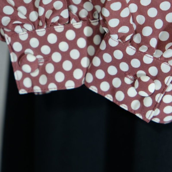 画像6: ドット柄 赤 長袖 ブラウス セーラーカラー ボウタイ[16175]