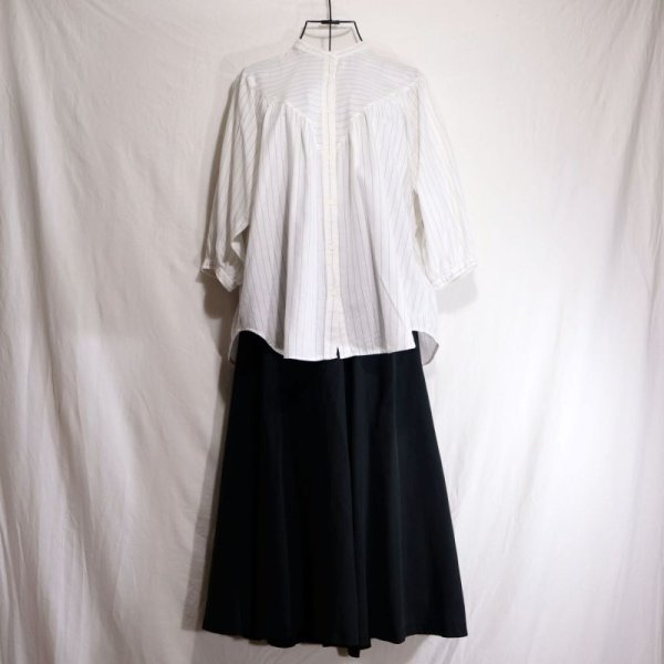 画像3: ストライプ柄 白 半袖 コットン ブラウス スタンドカラー[16189]