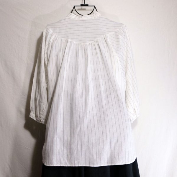 画像6: ストライプ柄 白 半袖 コットン ブラウス スタンドカラー[16189]