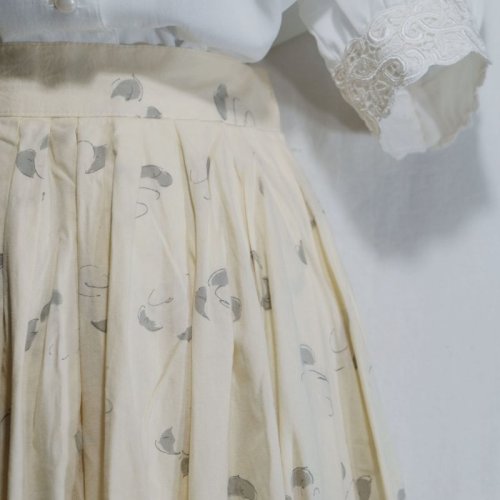 他の写真1: リーフ柄 イエロー スカート フレア/w60cm[42112]