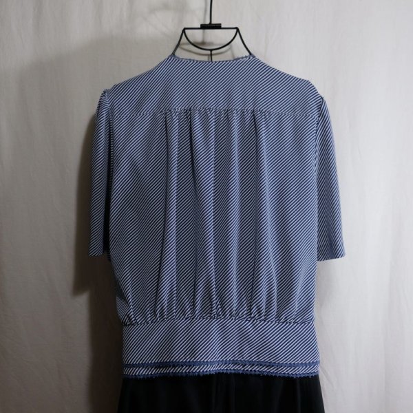 画像4: バイアス柄 ネイビー 半袖 ブラウス[16264]