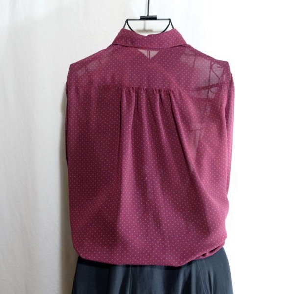 画像6: ドット柄 レッド 長袖 ブラウス レギュラーカラー [16332]