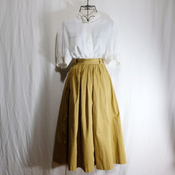 画像3: 無地 イエロー ブラウン スカート コットン フレア /w64cm[42169]