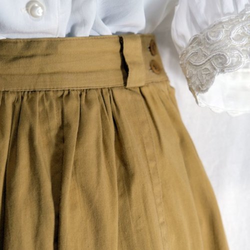 他の写真1: 無地 イエロー ブラウン スカート コットン フレア /w64cm[42169]