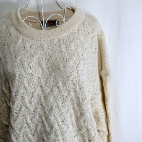 他の写真1: 無地 白 アルパカ ニット クルーネック[25509]