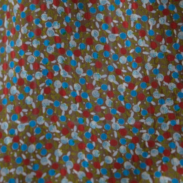 画像8: 柄 カーキ 長袖 ブラウス ノーカラー[16442]