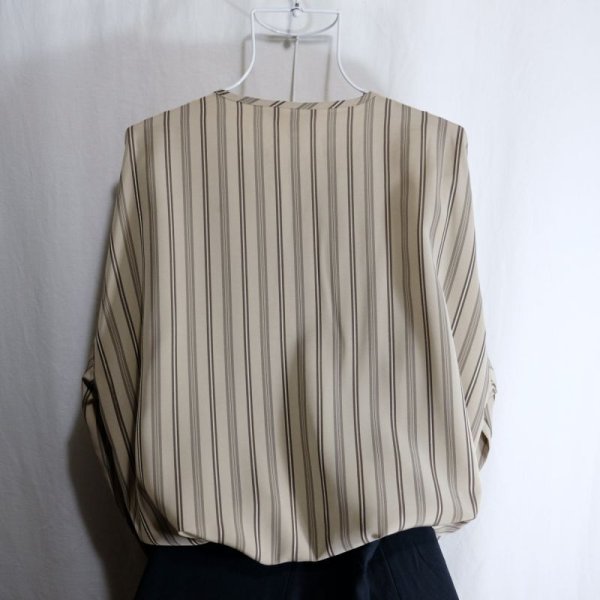 画像6: "onward" ストライプ柄 ベージュ×ブラウン 長袖 ブラウス ノーカラー[16452]