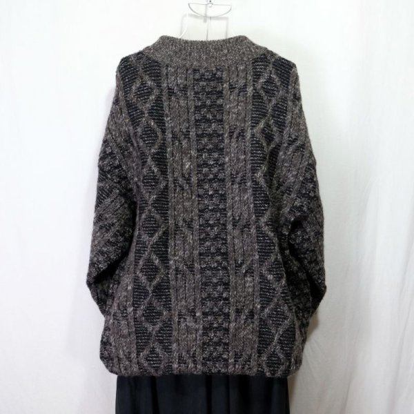 画像6: グレー×ブラウン系 セーター アラン ニット ハイネック [25556]