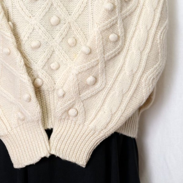 画像3: 無地 白 アラン編み ニット クルーネック[25584]