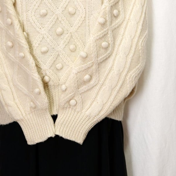 画像5: 無地 白 アラン編み ニット クルーネック[25584]