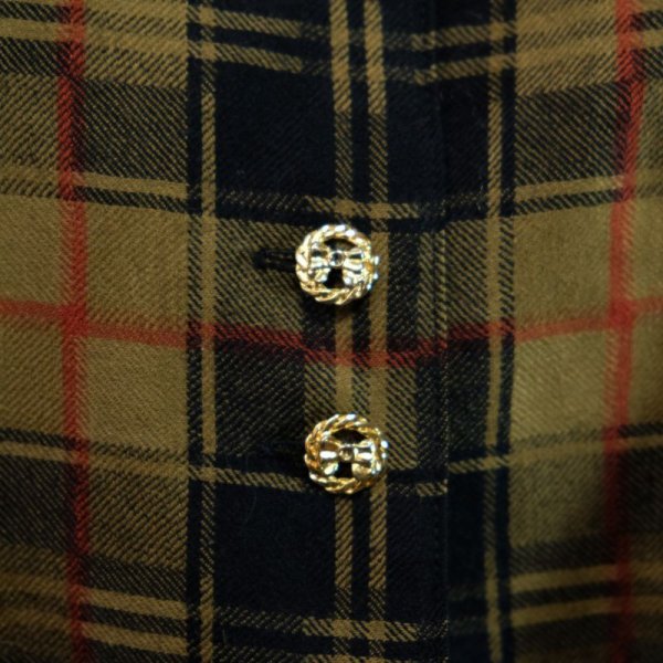 画像7: チェック柄 黒×茶色 長袖 ブラウス ノーカラー[16455]