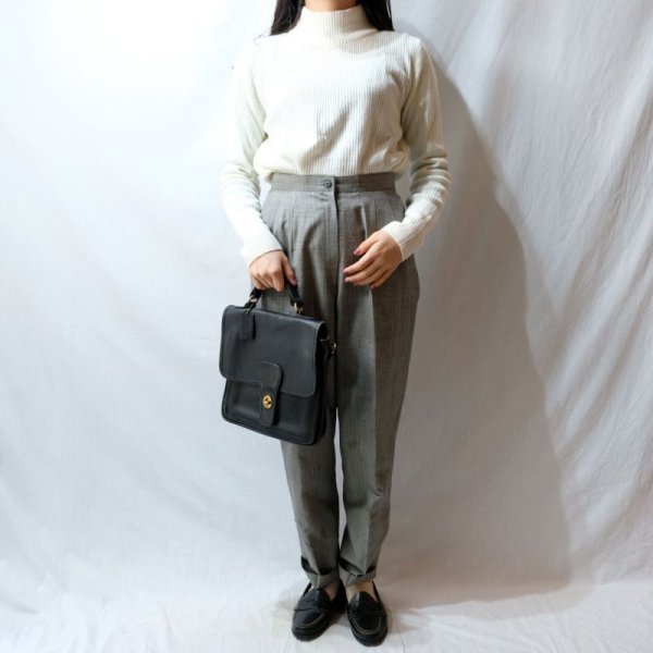 画像3: グレンチェック柄 ウール タックパンツ/w66cm[41230]