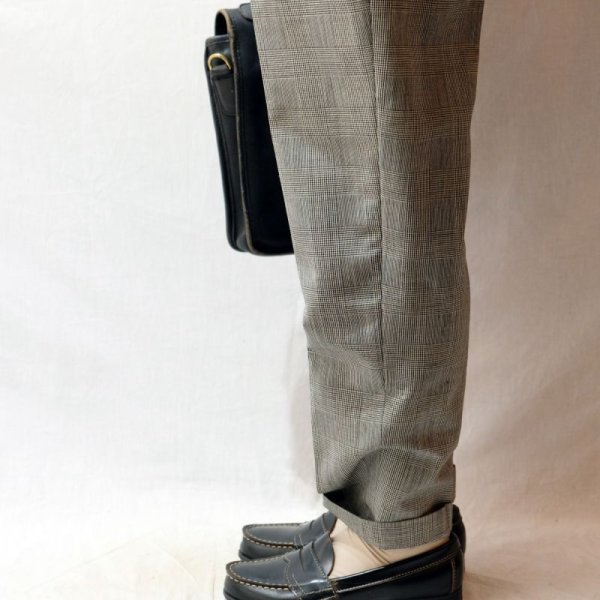 画像8: グレンチェック柄 ウール タックパンツ/w66cm[41230]