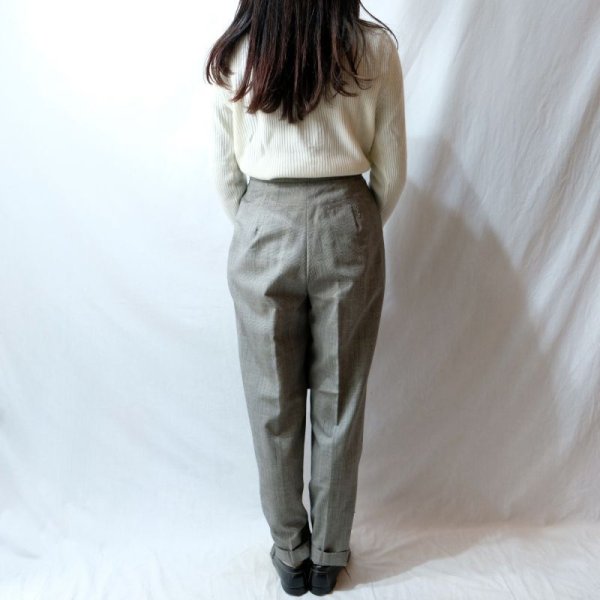 画像9: グレンチェック柄 ウール タックパンツ/w66cm[41230]