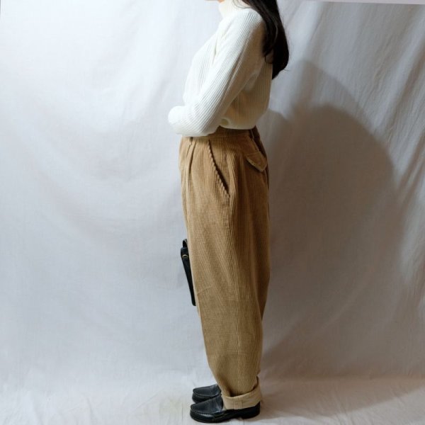 画像6: 無地 ベージュ系 コーデュロイ タックパンツ/w75cm[41236]