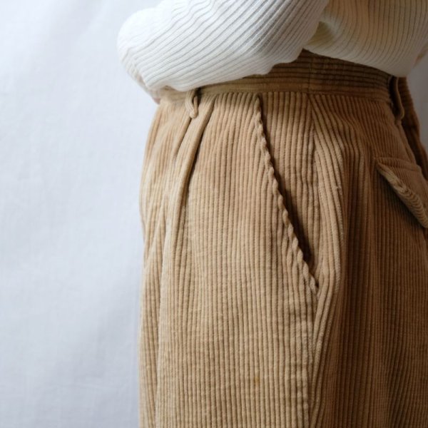 画像8: 無地 ベージュ系 コーデュロイ タックパンツ/w75cm[41236]
