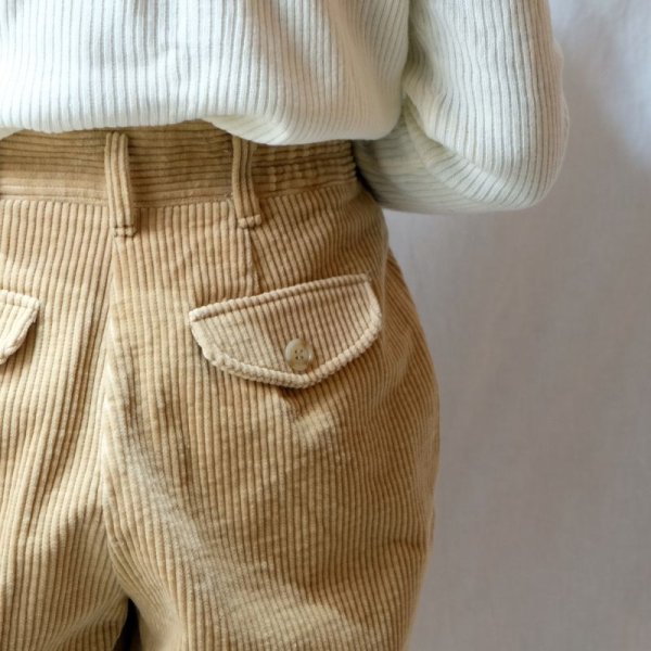 画像10: 無地 ベージュ系 コーデュロイ タックパンツ/w75cm[41236]