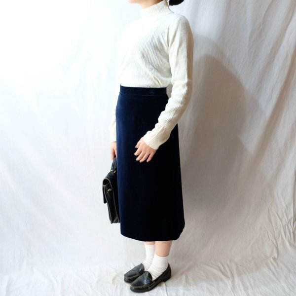 画像4: 無地 紺 ベロアスカート セミタイトスカート/w63cm[42251]