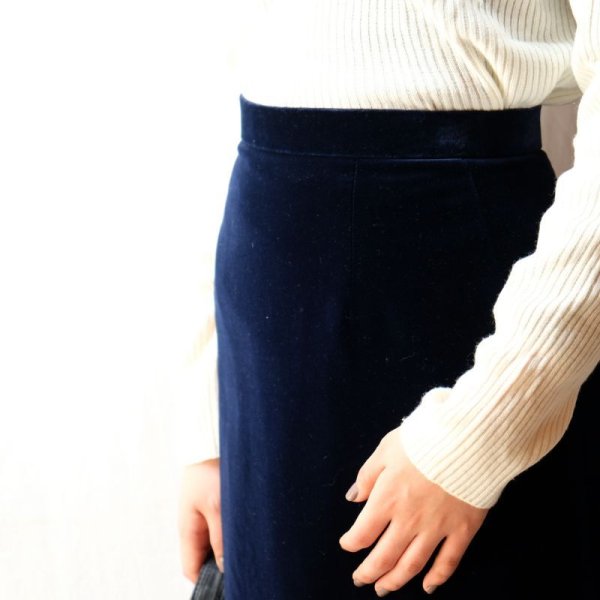 画像5: 無地 紺 ベロアスカート セミタイトスカート/w63cm[42251]