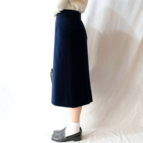 他の写真1: 無地 紺 ベロアスカート セミタイトスカート/w63cm[42251]