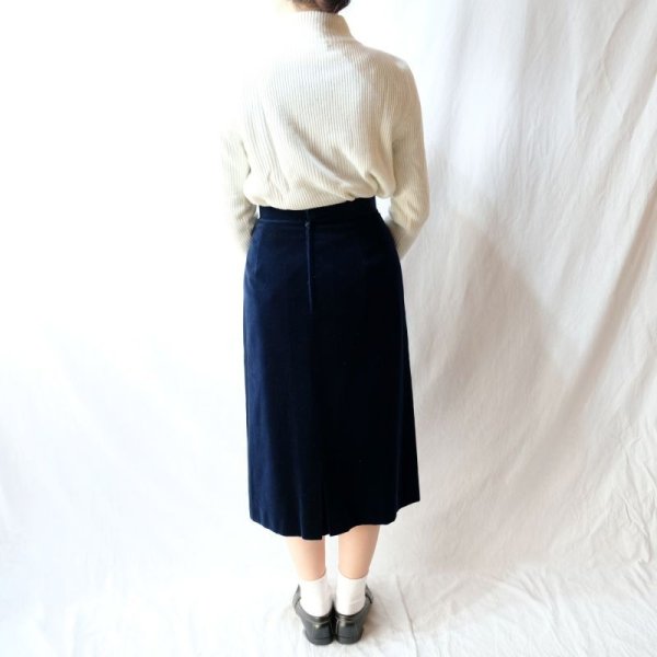 画像9: 無地 紺 ベロアスカート セミタイトスカート/w63cm[42251]