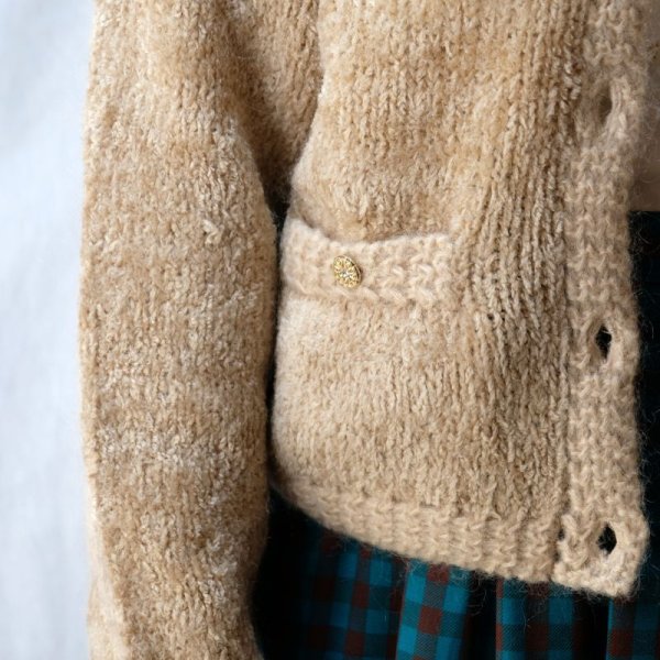 画像3: 無地 ベージュ カーディガン ノーカラー[25589]