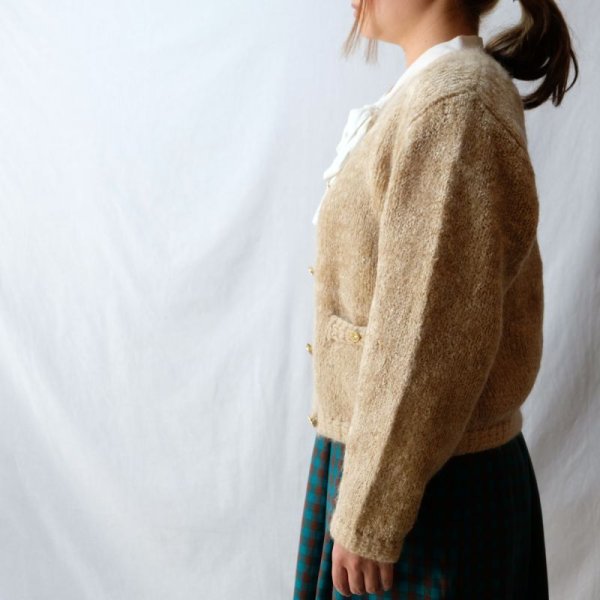 画像8: 無地 ベージュ カーディガン ノーカラー[25589]