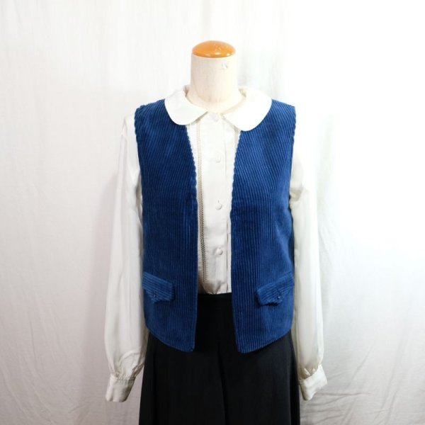 画像6: 無地 紺 コーディロイ ベスト [5169]