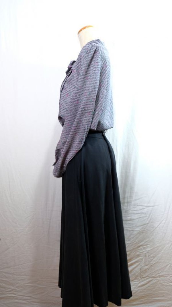 画像6: 青系 柄 長袖 ブラウス ボウタイカラー [16486]