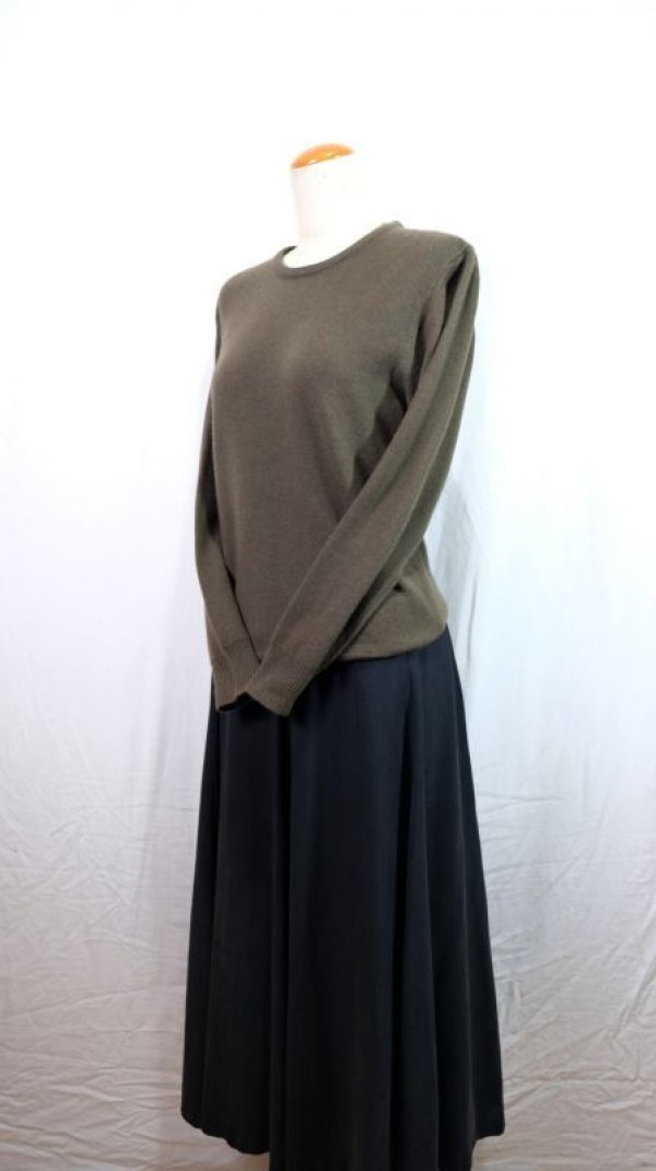 画像5: イタリア製 無地 オリーブグリーン カシミヤ ニット セーター クルーネック[25616]