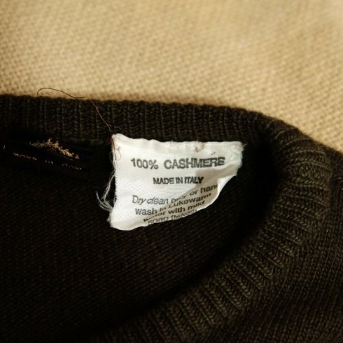 他の写真1: イタリア製 無地 オリーブグリーン カシミヤ ニット セーター クルーネック[25616]