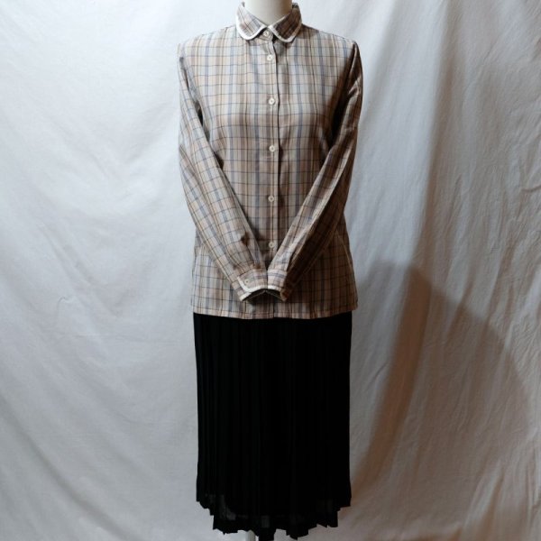 画像12: 青系 チェック柄 長袖 ブラウス ラウンドカラー[16504]