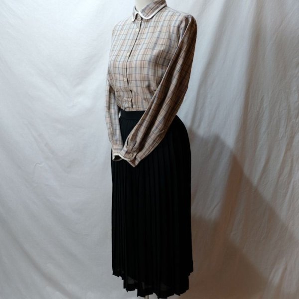 画像4: 青系 チェック柄 長袖 ブラウス ラウンドカラー[16504]