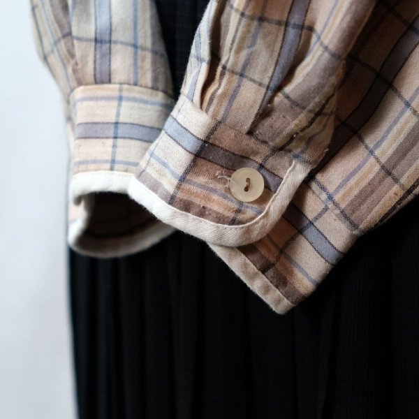 画像6: 青系 チェック柄 長袖 ブラウス ラウンドカラー[16504]