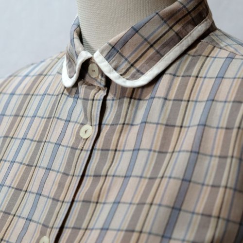 他の写真1: 青系 チェック柄 長袖 ブラウス ラウンドカラー[16504]