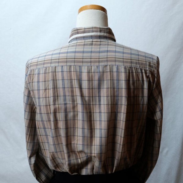 画像7: 青系 チェック柄 長袖 ブラウス ラウンドカラー[16504]