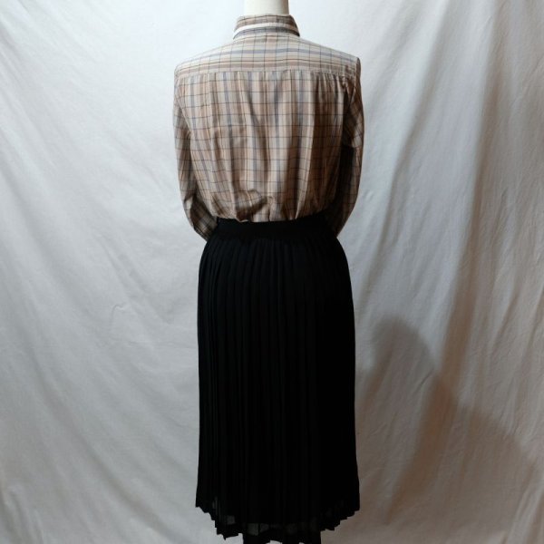 画像8: 青系 チェック柄 長袖 ブラウス ラウンドカラー[16504]