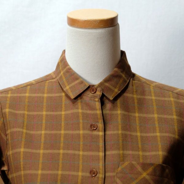 画像3: ブラウン系 チェック柄 長袖 ブラウス レギュラーカラー [16490]