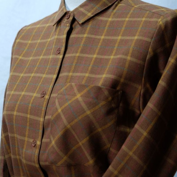 画像7: ブラウン系 チェック柄 長袖 ブラウス レギュラーカラー [16490]