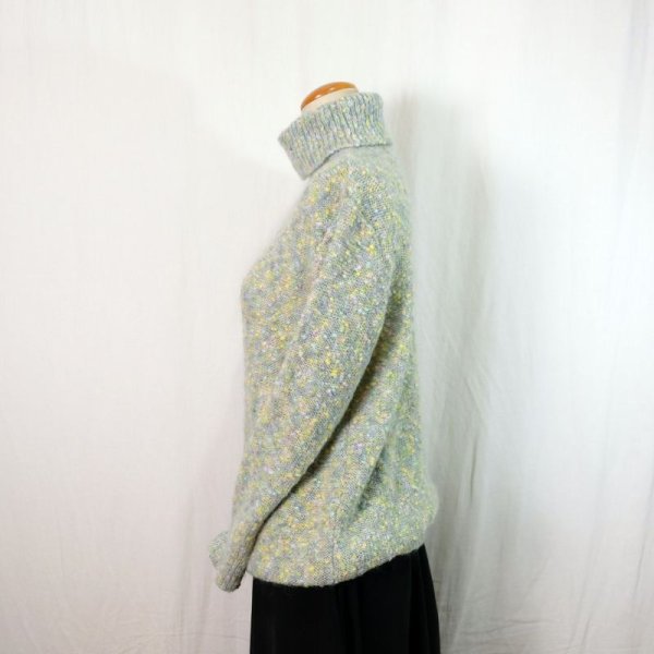 画像3: ライトグリーン ミックス ニット セーター タートルネック[25626]