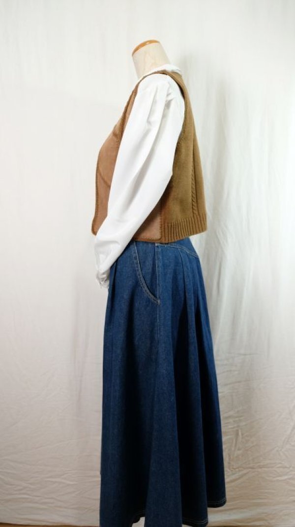 画像6: 牛革 ブラウン系 レザー ベスト Vネック 前開き[25630]