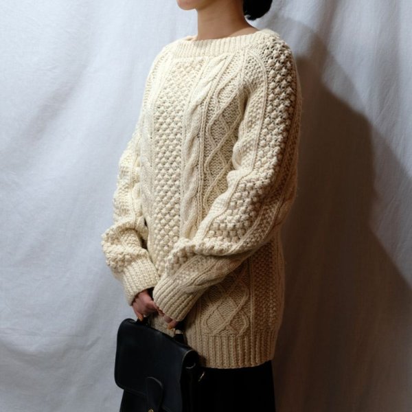 画像3: 白 クリーム色 アラン ニット[25653]